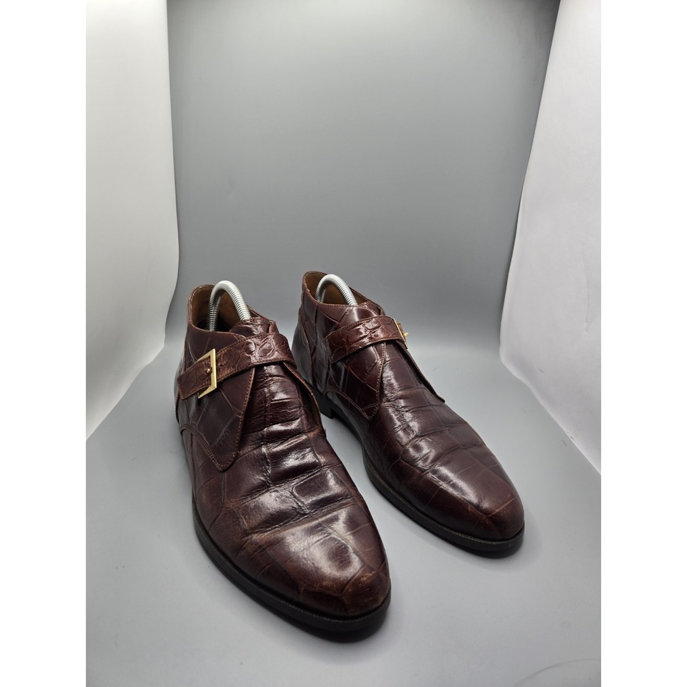 Stacy Adams Men's Brown Croc Embossed Leather Monk Strap Chukka Boots Size 8M